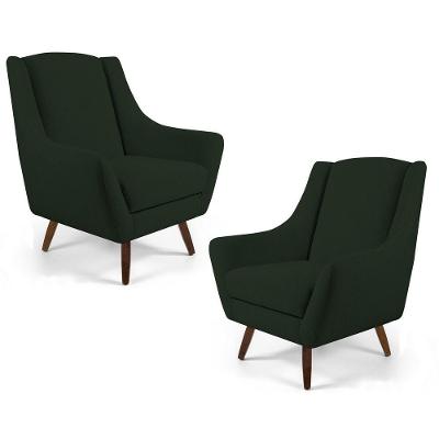 Kit 2 Poltronas Decorativas Pés Palito Madeira Juliet Veludo C-303 Verde Musgo - Domi