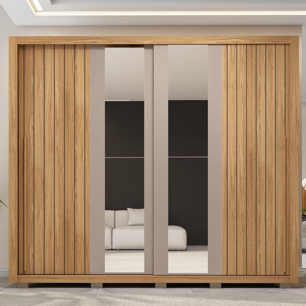 Guarda Roupa Casal 2 Portas De Correr Com Espelho Moviment Buriti/fendi - Caemmun - 6