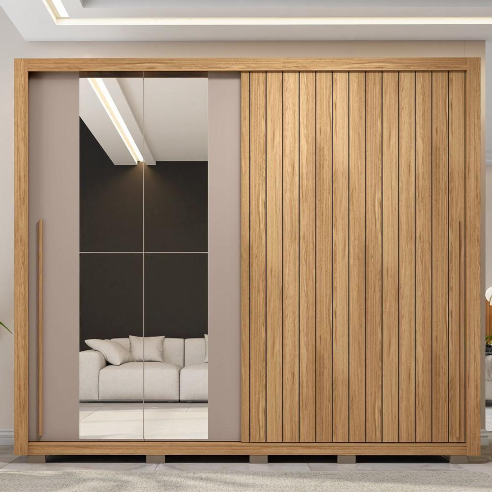 Guarda Roupa Casal 2 Portas De Correr Com Espelho Moviment Buriti/fendi - Caemmun - 7