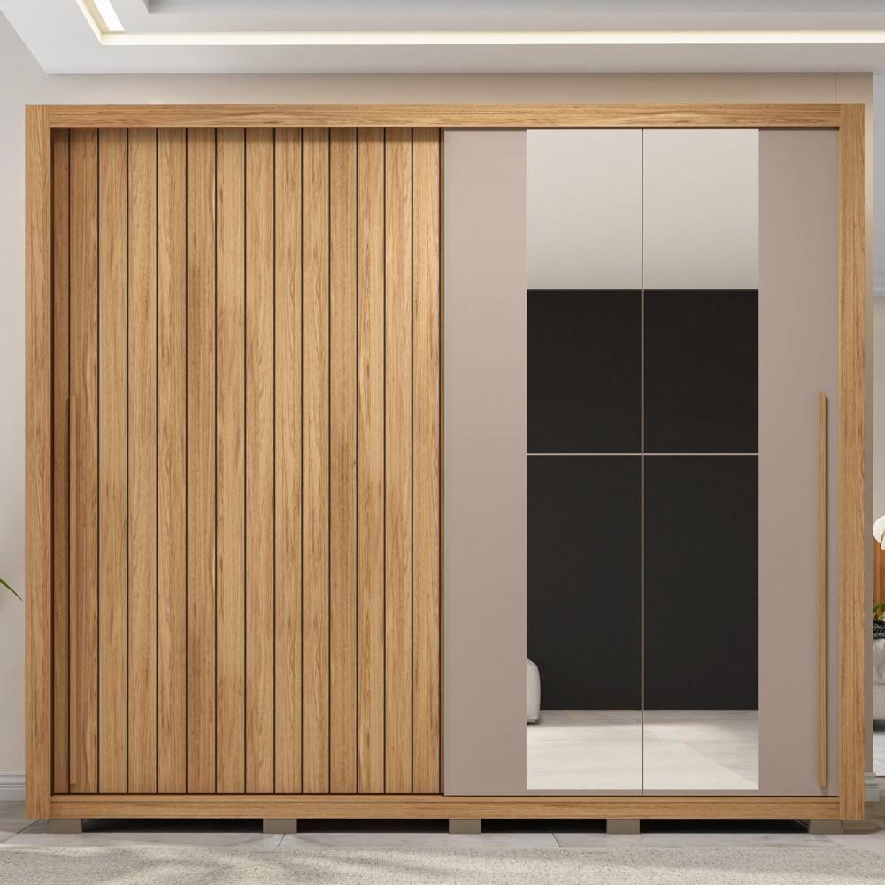 Guarda Roupa Casal 2 Portas De Correr Com Espelho Moviment Buriti/fendi - Caemmun - 8