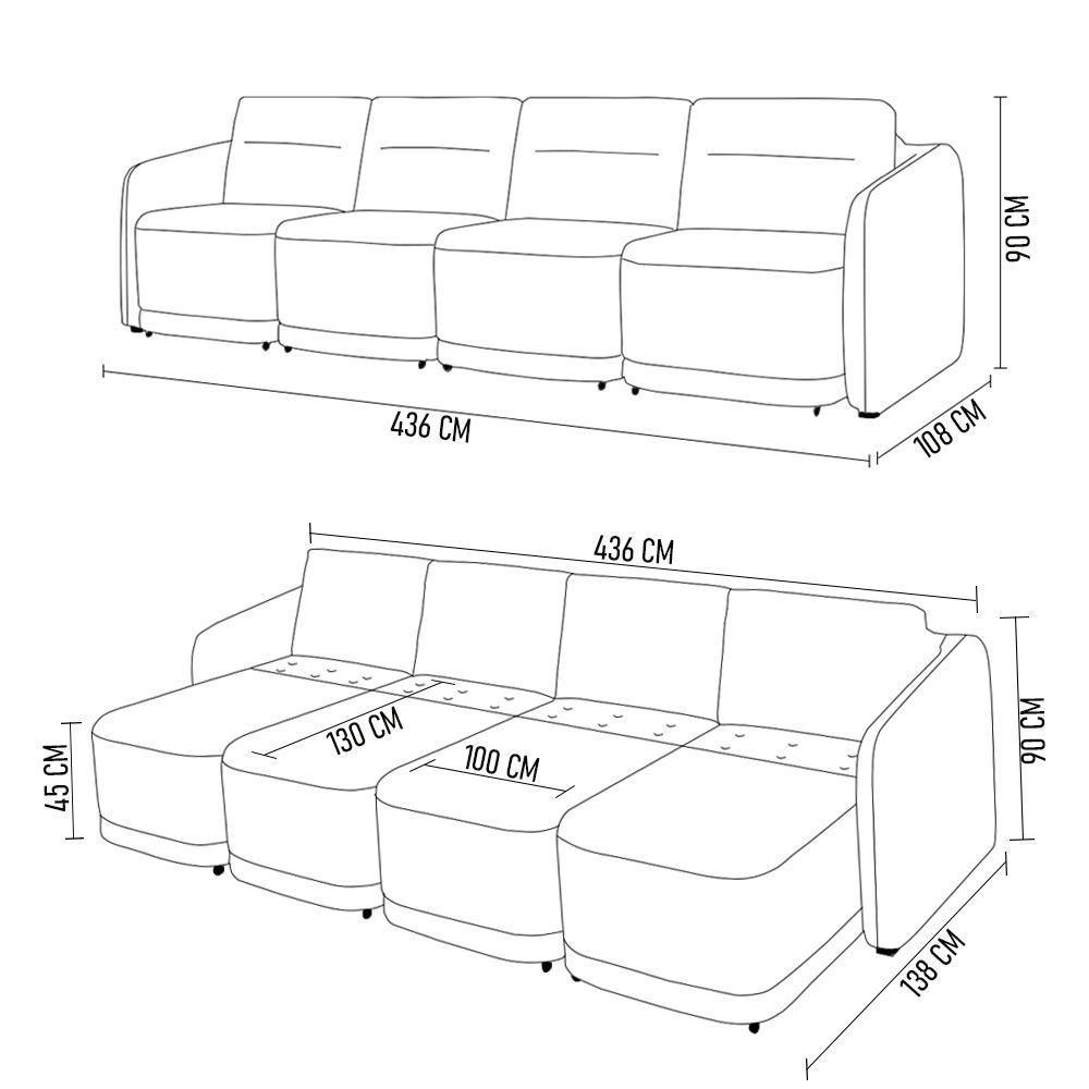 Sofá Cama Casal Para Sala 436cm Polska Z08 Veludo Preto - Mpozenato - 4