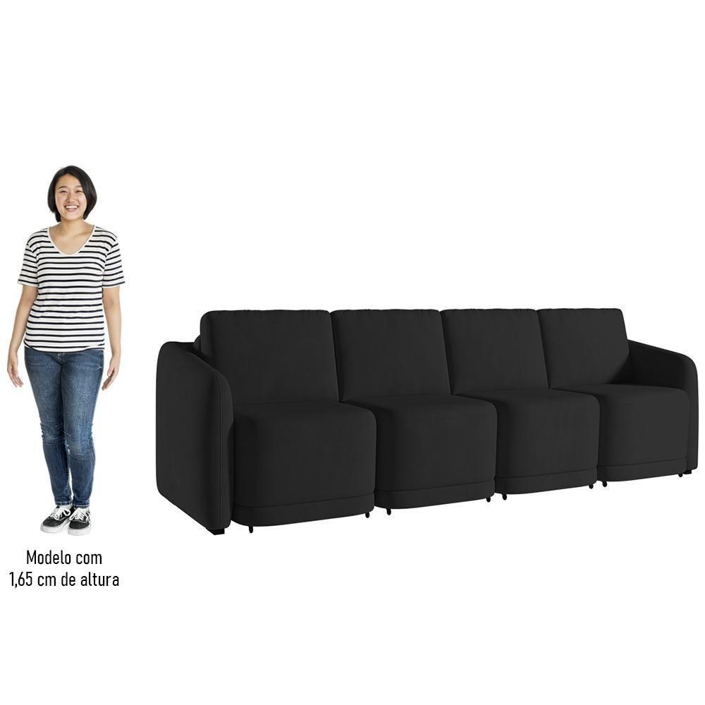 Sofá Cama Casal Para Sala 436cm Polska Z08 Veludo Preto - Mpozenato - 5