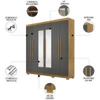 Guarda Roupa Casal 218cm Com Espelho Bolty Nature/alasca V02 - Mpozenato - 3