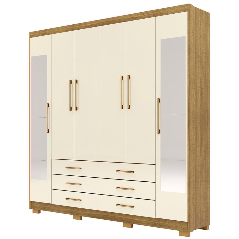 Guarda Roupa Casal 223cm Com Espelho Rick Nature/champanhe V02 - Mpozenato - 1