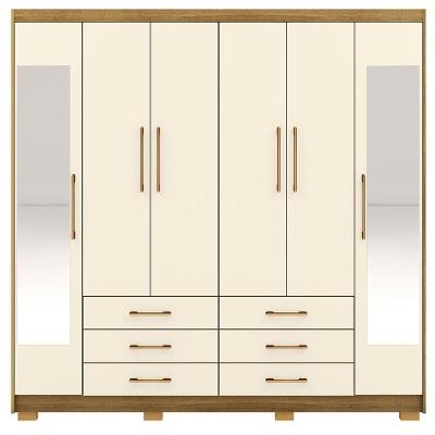 Guarda Roupa Casal Rick V02 6 Portas Bater 6 Gavetas Nature-Champanhe Mpozenato