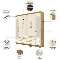 Guarda Roupa Casal 223cm Com Espelho Rick Nature/champanhe V02 - Mpozenato - 3