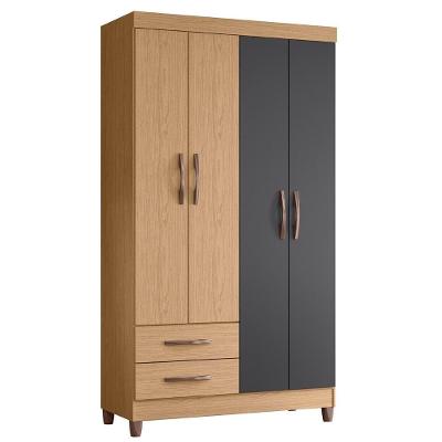 Guarda Roupa Solteiro Dony A02 4 Portas de Bater 2 Gavetas Freijó-Titanium Mpozenato