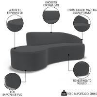 Sofá Living 2 Lugares 180cm Braço Direito Mozart D06 Veludo Cinza - Mpozenato - 3