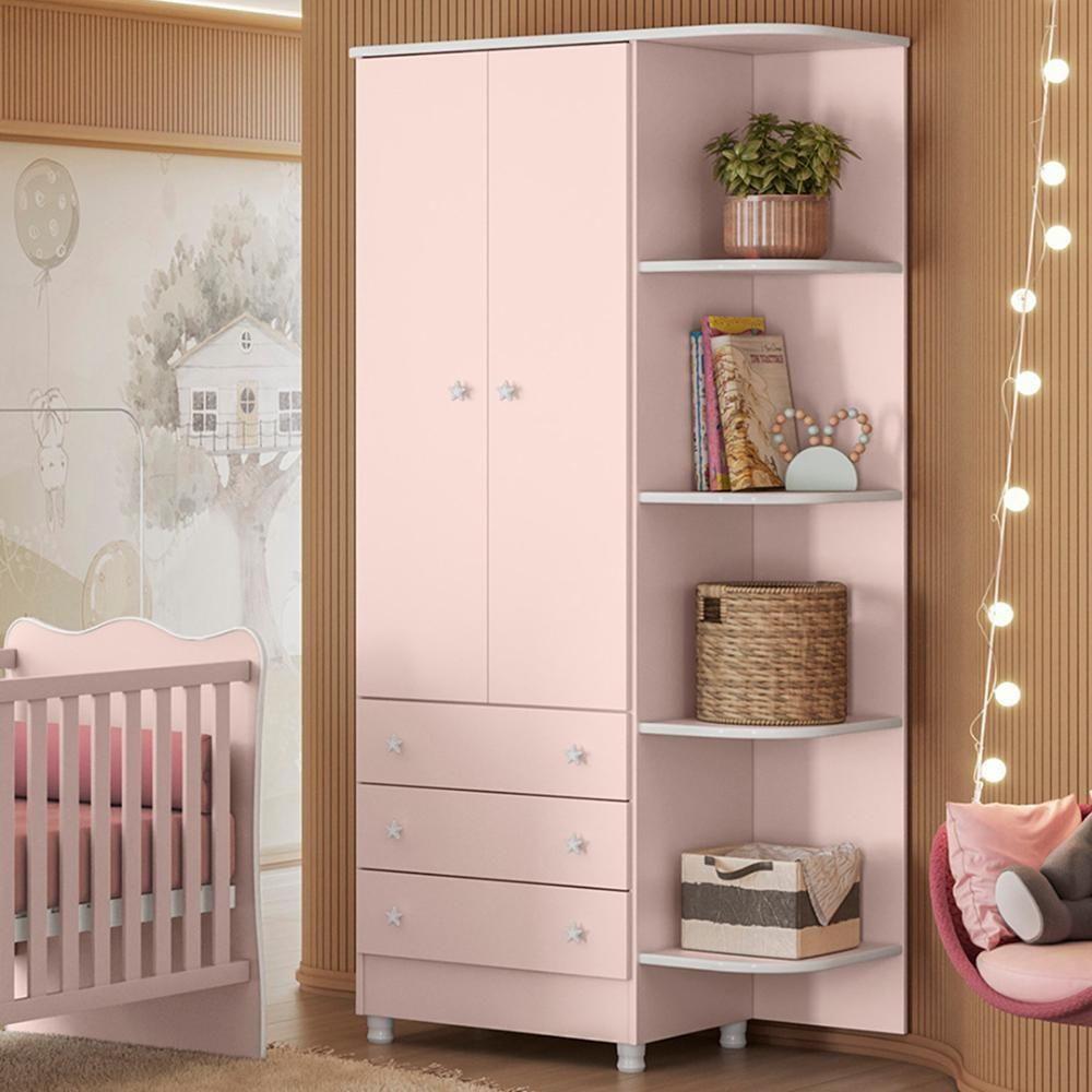 Guarda Roupa Infantil Com Cantoneira Doce Sonho Rosa - Qmovi - 8