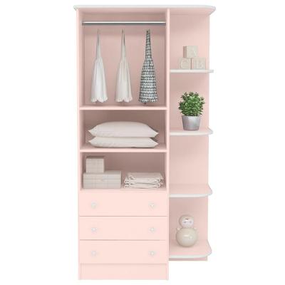 Guarda Roupa Solteiro Infantil Doce Sonho 2 Portas de Bater 3 Gavetas Rosa Qmovi