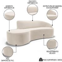 Sofá Living 3 Lugares 260cm Braço Direito Mozart D06 Veludo Bege - Mpozenato - 3