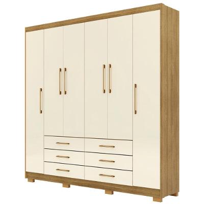 Guarda Roupa Casal Canadá 6 Portas de Bater 6 Gavetas Nature-Champanhe Vila Rica