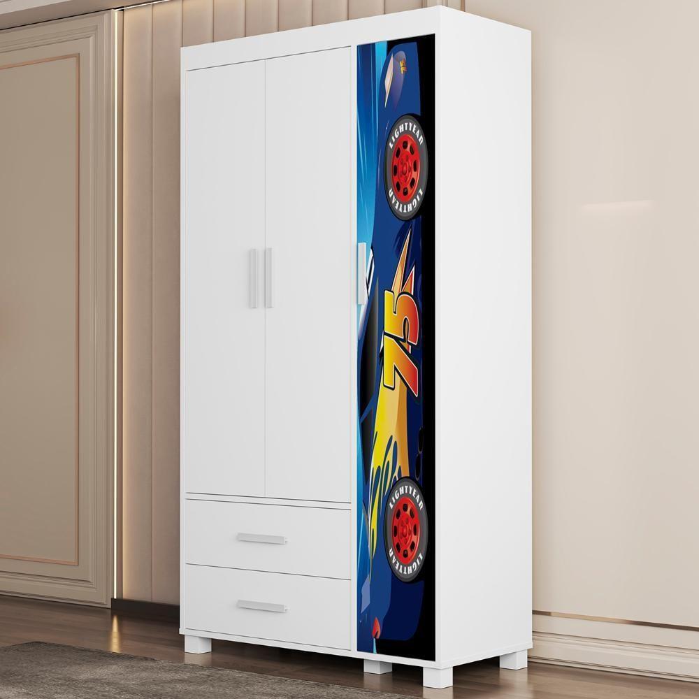 Guarda Roupa Infantil 89cm Com 3 Portas Carro Azul Z53 - Mpozenato - 2