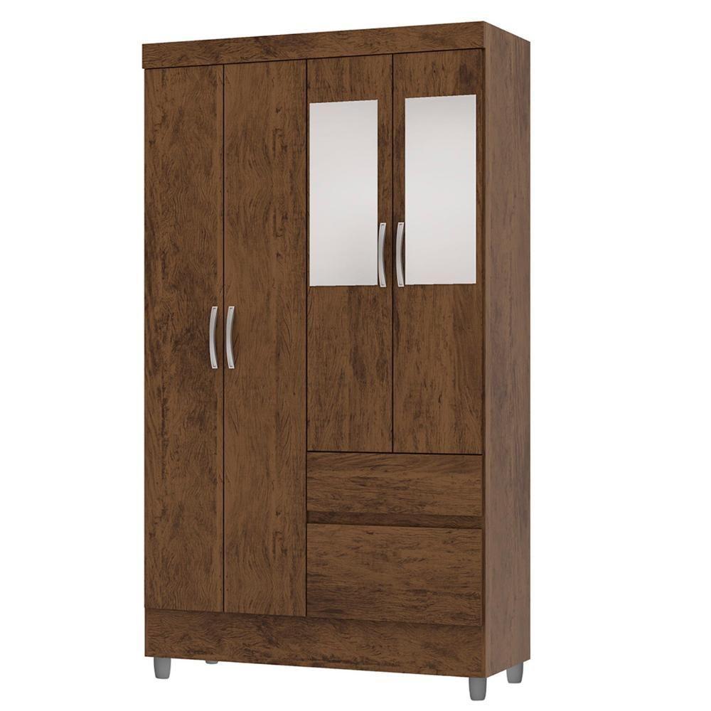 Guarda Roupa Solteiro 103cm Com Espelho Ideal Imbuia Rústico - Vila Rica - 1