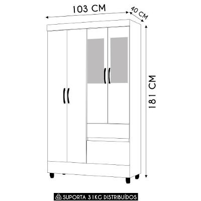 Guarda Roupa Solteiro Ideal 4 Portas de Bater 2 Gavetas Imbuia Rústico MDF Vila Rica