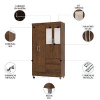 Guarda Roupa Solteiro 103cm Com Espelho Ideal Imbuia Rústico - Vila Rica - 3