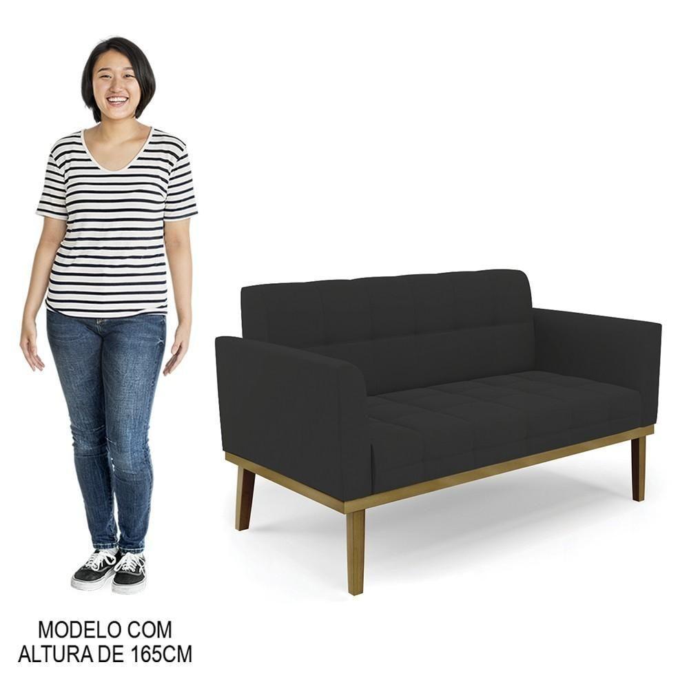 Sofá Namoradeira E 1 Poltrona Base Madeira Castanho Ana Veludo Preto - Ibiza - 6