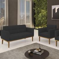 Sofá Namoradeira E 1 Poltrona Base Madeira Castanho Ana Veludo Preto - Ibiza - 2