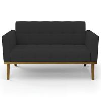 Sofá Namoradeira E 1 Poltrona Base Madeira Castanho Ana Veludo Preto - Ibiza - 8