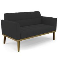 Sofá Namoradeira E 1 Poltrona Base Madeira Castanho Ana Veludo Preto - Ibiza - 10