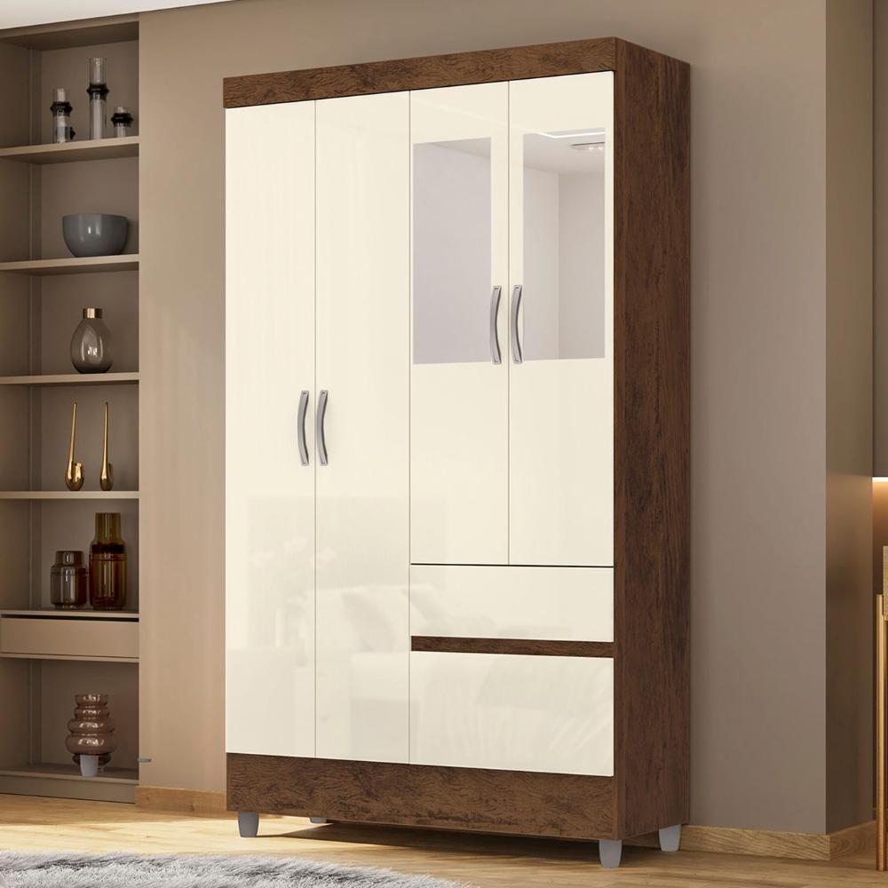 Guarda Roupa Solteiro 103cm Com Espelho Mayra Imbuia/champanhe V02 - Mpozenato - 2