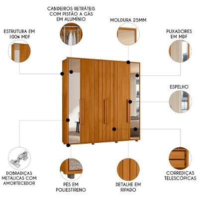 Guarda Roupa Casal Barok Cinamomo Z10 6 Portas de Bater 4 Gavetas Cinamomo MDF Mpozenato