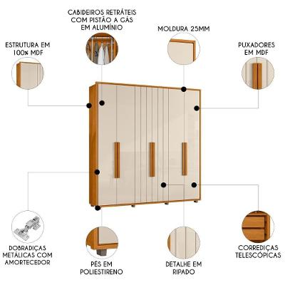 Guarda Roupa Casal Barok Z10 6 Portas de Bater 4 Gavetas Off-Cinamomo MDF Mpozenato