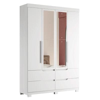 Guarda Roupa Solteiro Doble 4 Portas de Bater 4 Gavetas Branco MDP Albatroz Móveis