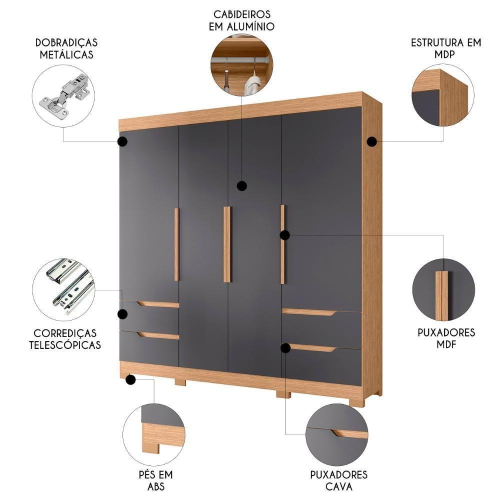 Guarda Roupa Casal 212cm 4 Portas Vivacce Freijó/titanium - Albatroz - 3