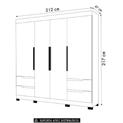 Guarda Roupa Casal Vivacce 4 Portas de Bater 2 Gavetas Freijó-Titanium MDP Albatroz