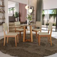 Conjunto Sala De Jantar Madeira Maciça 4 Cadeiras Kappesberg Freijó Boucle Bege - 1
