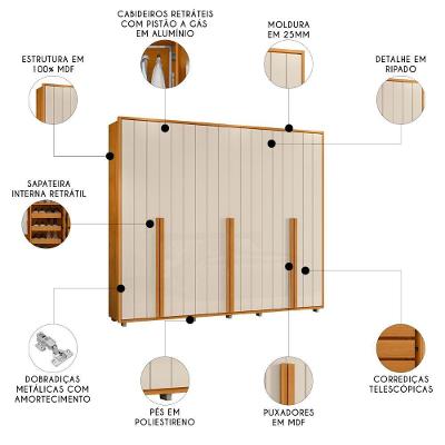 Guarda Roupa Casal Zac Z10 6 Portas de Bater 6 Gavetas Off-Cinamomo MDF Mpozenato