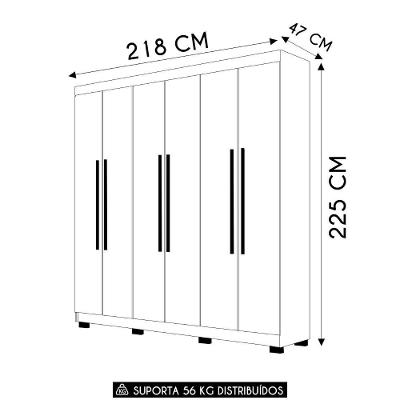 Guarda Roupa Casal 218cm 6 Portas Elegance Nature/champanhe - Vila Rica