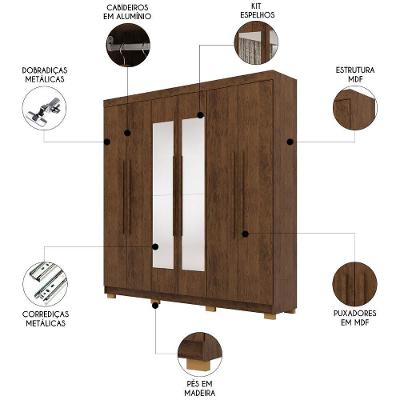 Guarda Roupa Casal Bolty V02 6 Portas Bater 2 Gavetas Imbuia Rústico Mpozenato