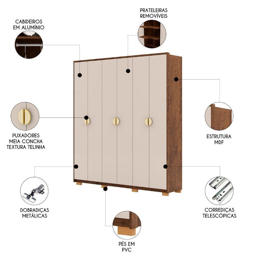 Guarda Roupa Casal 203cm Com 6 Portas Leo Imbuia/fendi V02 - Mpozenato - 3