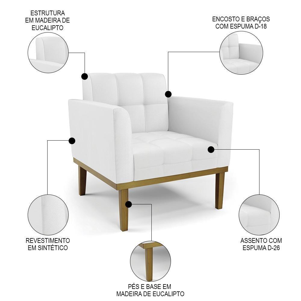 Sofá Namoradeira E 1 Poltrona Base Madeira Castanho Ana Sintético Branco - Ibiza - 3