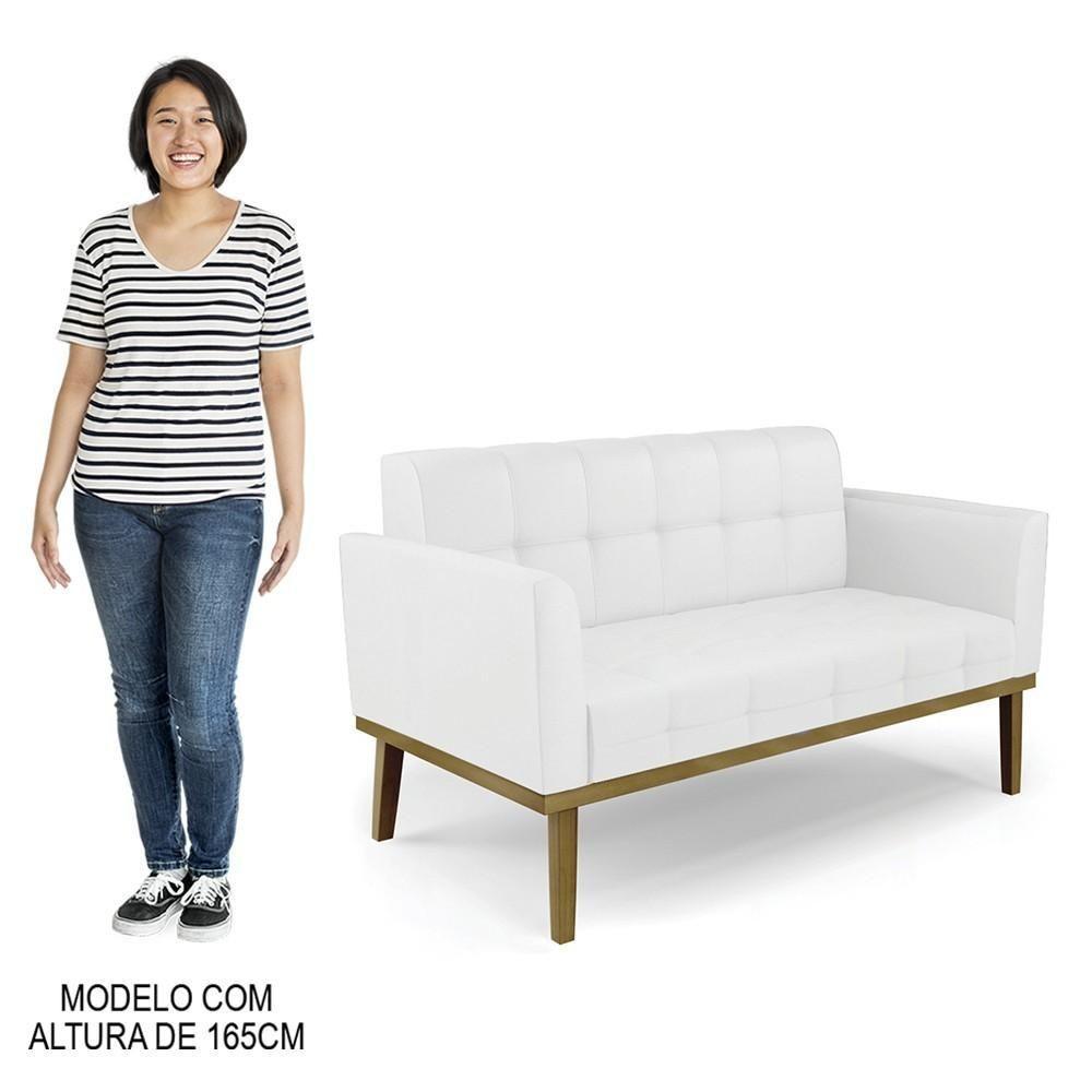 Sofá Namoradeira E 1 Poltrona Base Madeira Castanho Ana Sintético Branco - Ibiza - 4