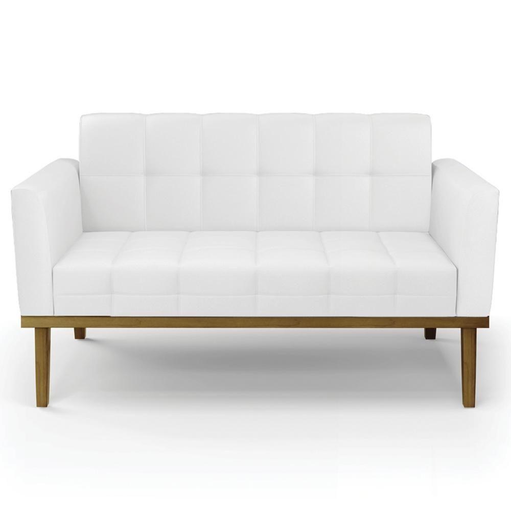 Sofá Namoradeira E 1 Poltrona Base Madeira Castanho Ana Sintético Branco - Ibiza - 6