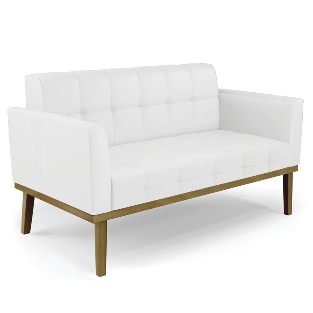 Sofá Namoradeira E 1 Poltrona Base Madeira Castanho Ana Sintético Branco - Ibiza - 8