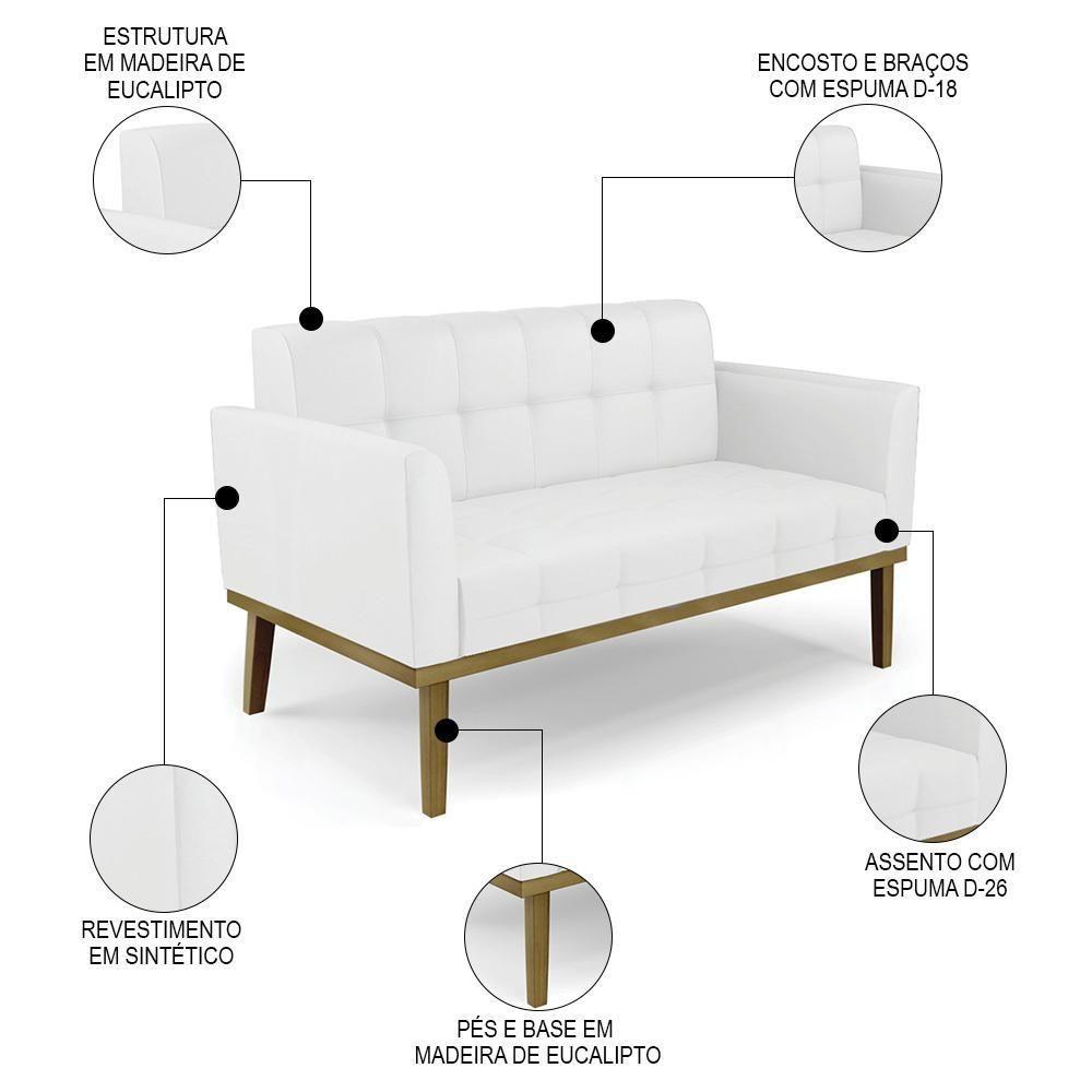 Sofá Namoradeira E 1 Poltrona Base Madeira Castanho Ana Sintético Branco - Ibiza - 9