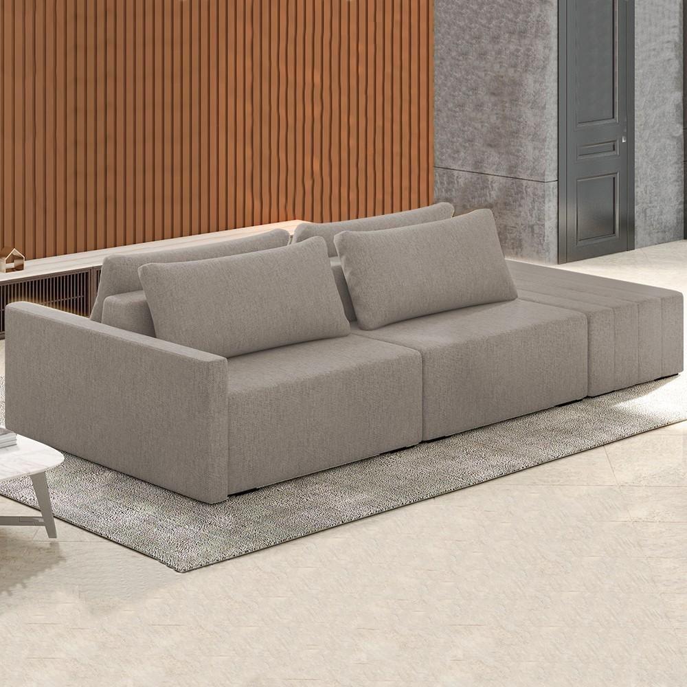 Sofá Ilha Modular Com Puff Para Sala Living 252cm Georgia Z08 Boucle Bege Escuro - Mpozenato - 2