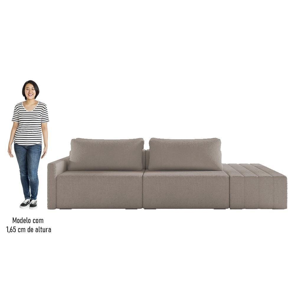 Sofá Ilha Modular Com Puff Para Sala Living 252cm Georgia Z08 Boucle Bege Escuro - Mpozenato - 5