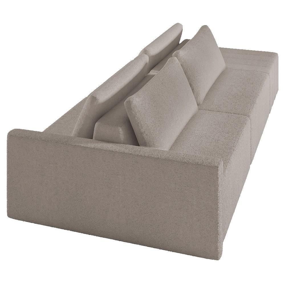 Sofá Ilha Modular Com Puff Para Sala Living 252cm Georgia Z08 Boucle Bege Escuro - Mpozenato - 8