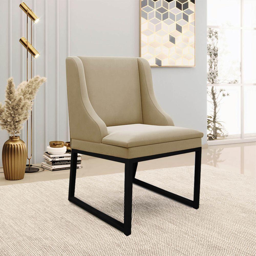 Cadeira Sala De Jantar Industrial Preto Kit 4 Liz Suede Marrom R D03 - D'rossi - 2