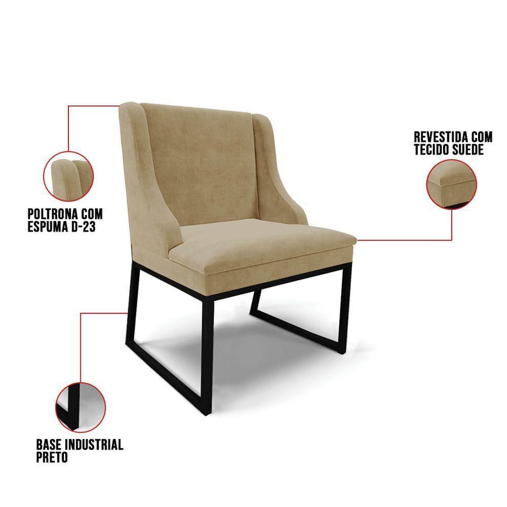 Cadeira Sala De Jantar Industrial Preto Kit 4 Liz Suede Marrom R D03 - D'rossi - 3