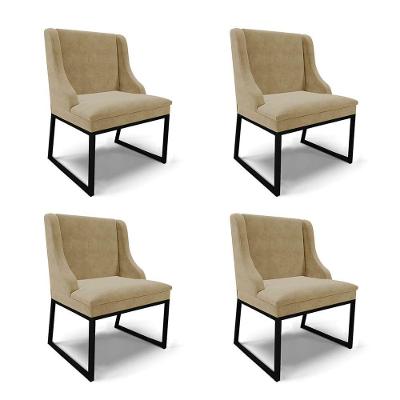 Cadeira Sala De Jantar Industrial Preto Kit 4 Liz Suede Marrom R D03 - D'rossi