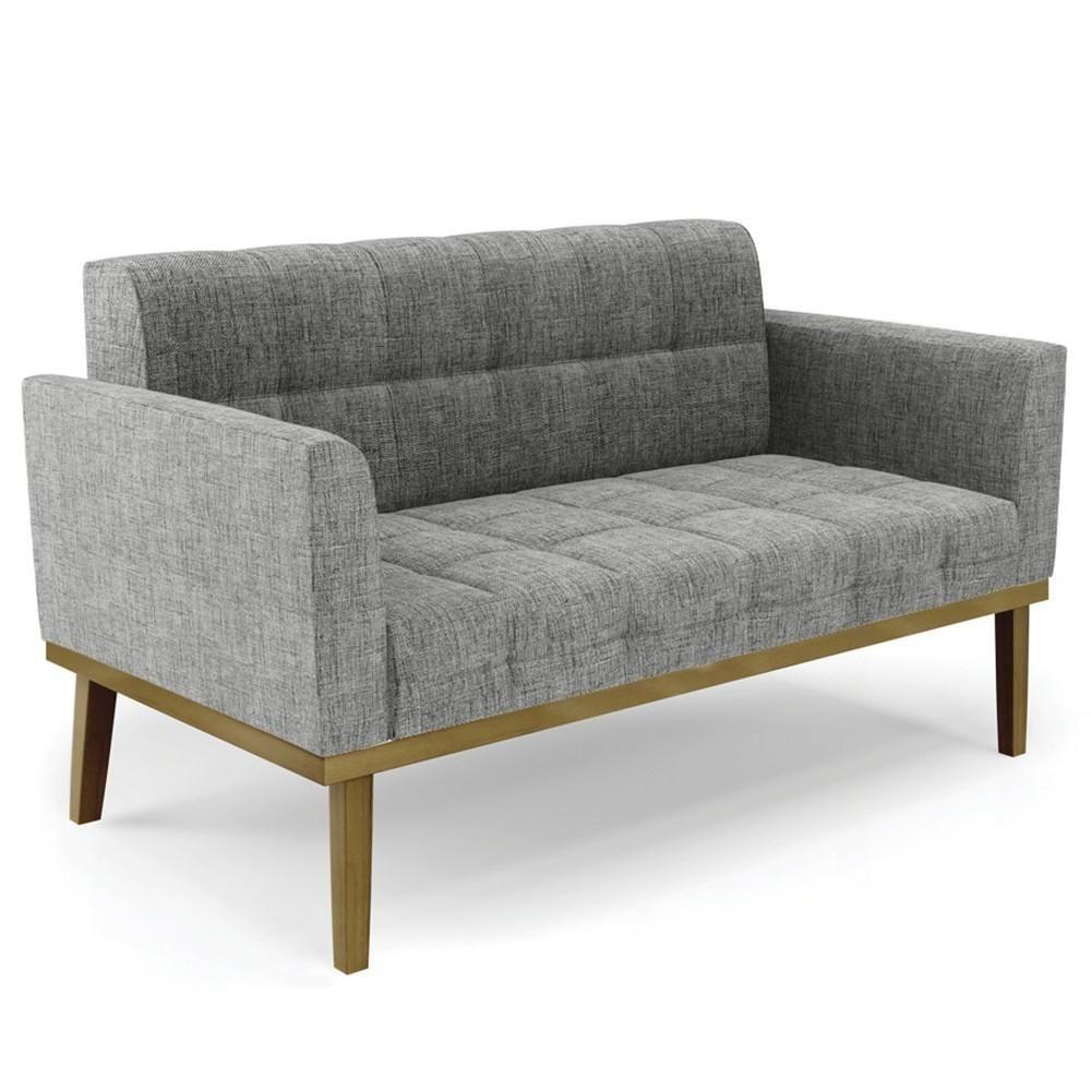 Sofá Namoradeira Base Madeira Castanho Ana Linho Grafite - Ibiza - 1