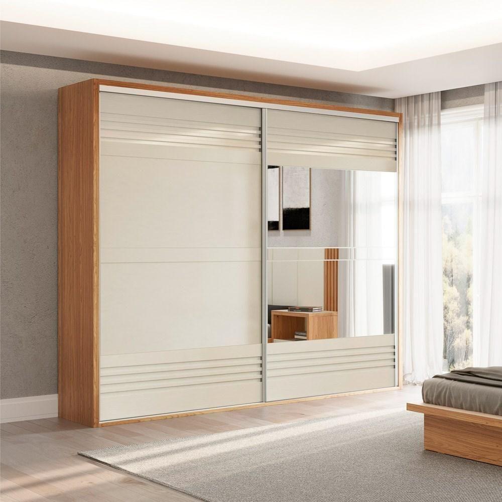 Guarda Roupa Casal Com Espelho 267cm 2 Portas 100% Mdf Tw603e Freijó/off White - Dalla Costa - 2
