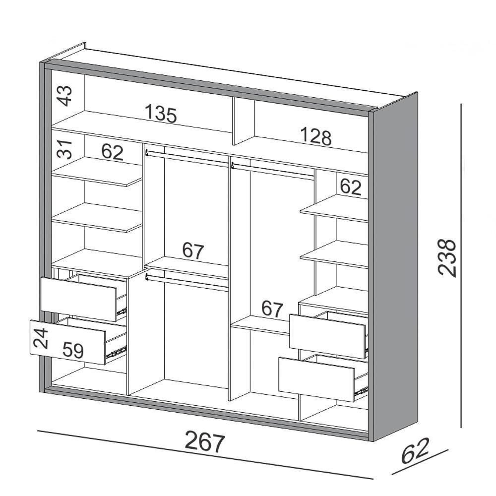 Guarda Roupa Casal Com Espelho 267cm 2 Portas 100% Mdf Tw603e Freijó/off White - Dalla Costa - 4