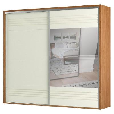Guarda Roupa Casal Com Espelho 267cm 2 Portas 100% Mdf Tw603e Freijó/off White - Dalla Costa